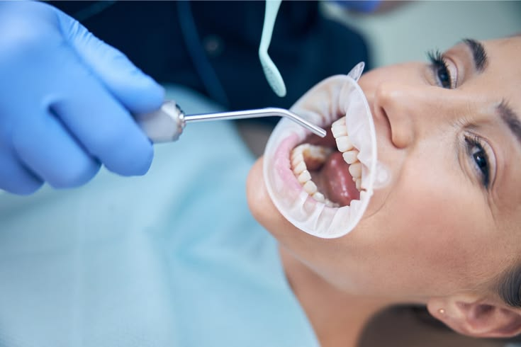 Dentist treating a patient at the clinic
